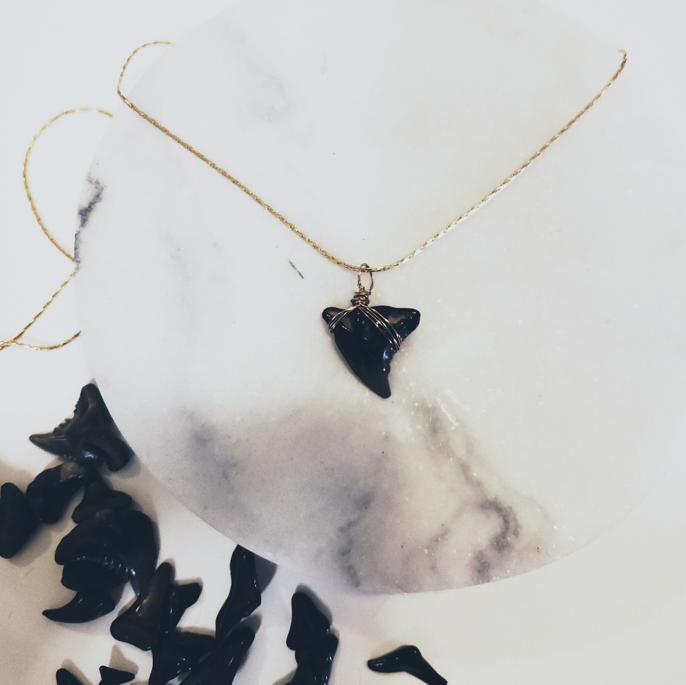 Gold tiger shark tooth necklace